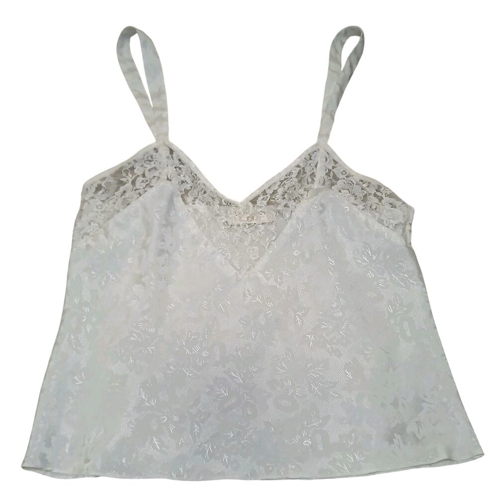 Victoria’s Secret White Floral Lace Trim Satin Cami Top Size S Vtg Y2K Lingerie
